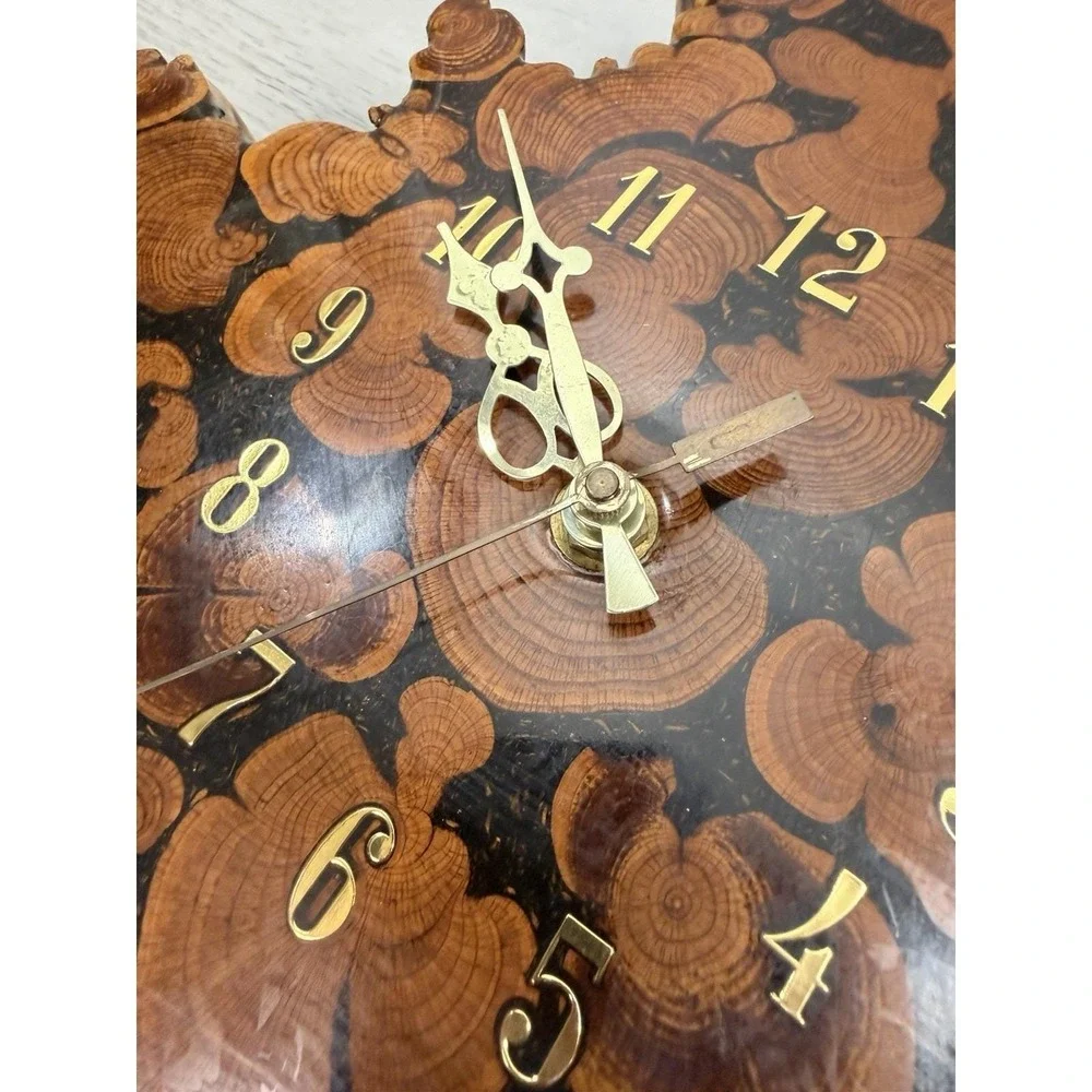 Handmade End Grain Wood Slice Resin Mantel Clock Folk Art Rustic
